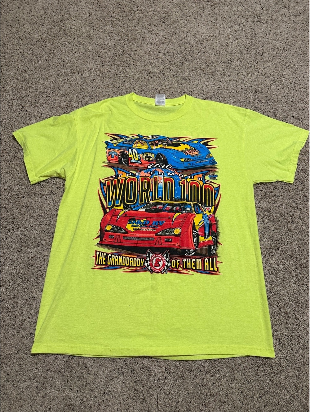 2010 World 100 Racing Event Neon Yellow Heavyweight Blend T-Shirt XL